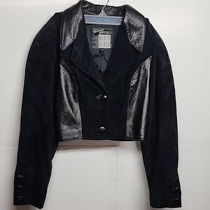 Michael Hoban North Beach Vintage Black Leather and Suede Cropped Blazer Sz 7/8